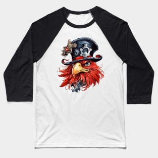 Watercolor Rooster Pirate #1 Baseball T-Shirt